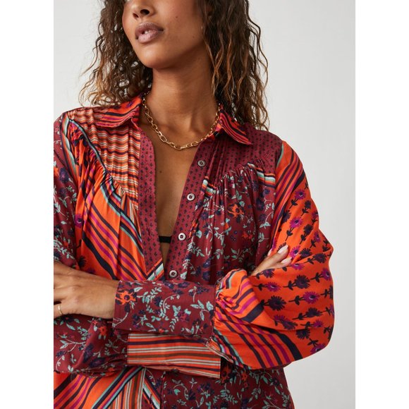 COPY - FREE PEOPLE Hazel Buttondown / Chili Pepper Combo - Picture 4 of 5